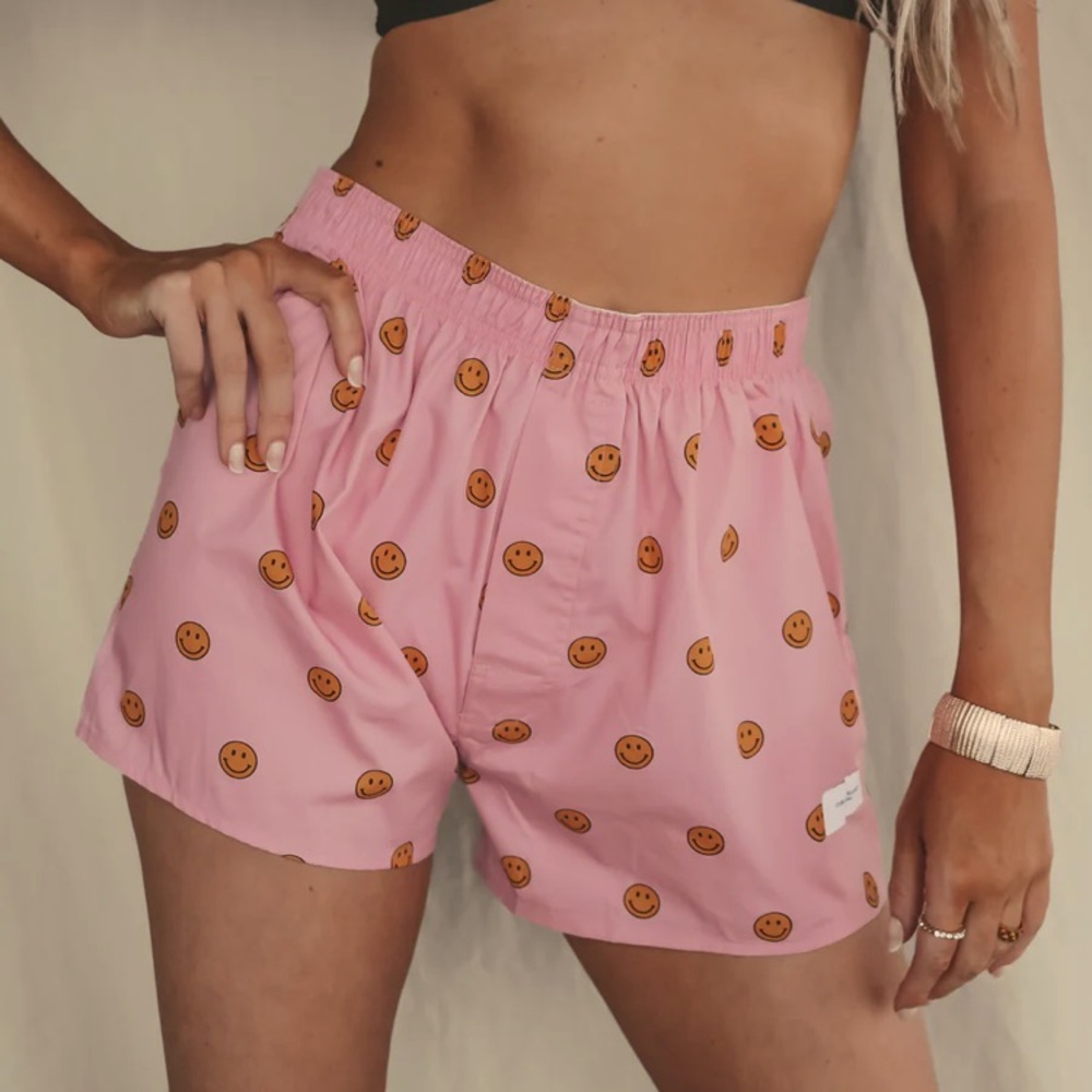 NWT CURATED BASICS FUN IN THE SUN☀️PATTERNED FASHION BOXERS-SMILEY FACE🙂,S,BNWT